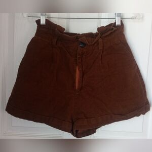 High-Waist Paperbag Corduroy Shorts - Brown